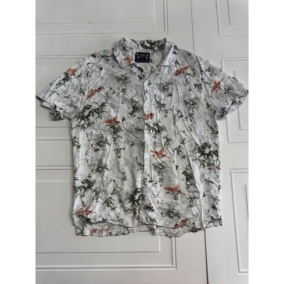 Denim & Flower Flamingo Theme Button Down Shirt Mens Size Large L Hawaiian - Picture 1 of 4